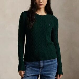 Polo Ralph Lauren College Green Cable Knit Wool Cashmere Sweater